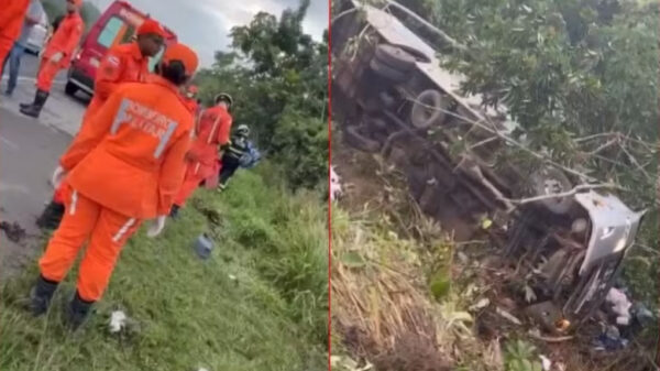 BR-324: Ônibus cai de ribanceira na Bahia e deixa 4 mortos; 10 pessoas ficaram feridas