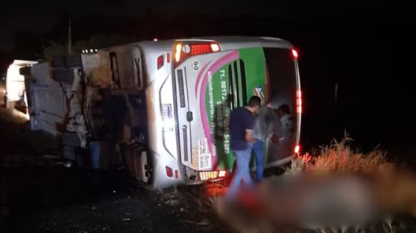 Quatro pessoas morrem e pelo menos 11 ficam feridas após ônibus de turismo tombar em rodovia na Bahia