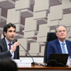 presidente do Banco Central do Brasil, Gabriel Galípolo; presidente da CAE, senador Renan Calheiros (MDB-AL).