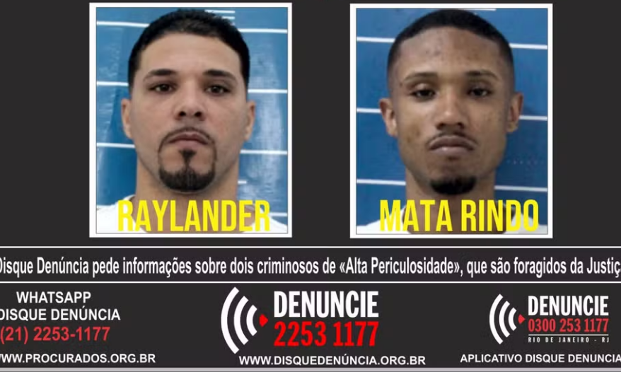 Bandidos de alta periculosidade ‘Raylander do Andaraí’ e ‘Mata Rindo’ fogem após saidinha de Dia das Mães no RJ