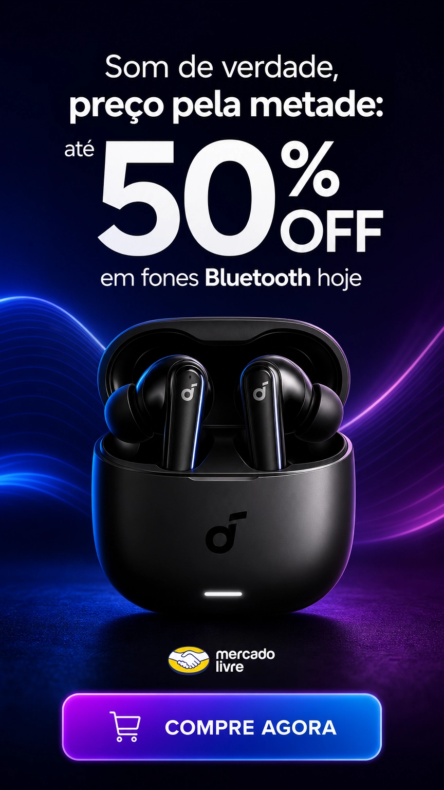 Som de verdade, preço pela metade: até 50% OFF em fones Bluetooth hoje no Mercado Livre
