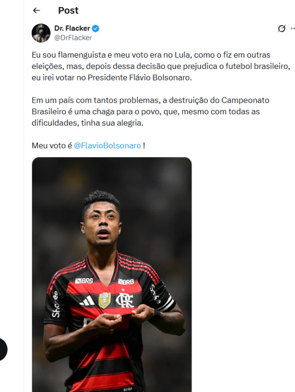 "Hoje sou Flávio Bolsonaro 22": torcedores do Flamengo reagem à MP das bets - Gazeta Brasil 6 "Hoje sou Flávio Bolsonaro 22": torcedores do Flamengo reagem à MP das bets - Gazeta Brasil 5